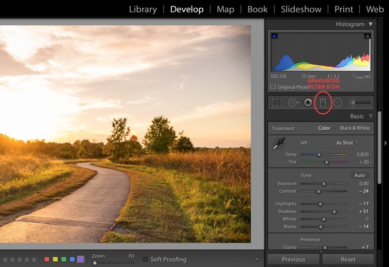 How to use graduated filter lightroom