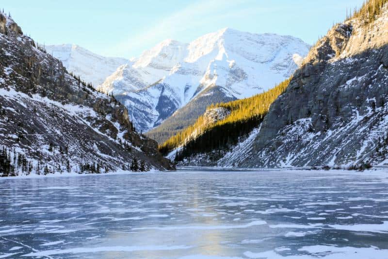 frozen lake and mountains