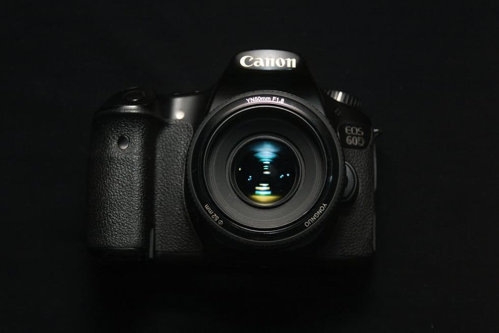 canon camera on black background